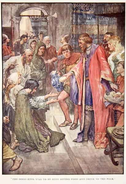 The Good King Was To Be Seen Giving Food And Drink to the Folk, illustration from The Story of France by Mary Macgregor, 1920 - view 1