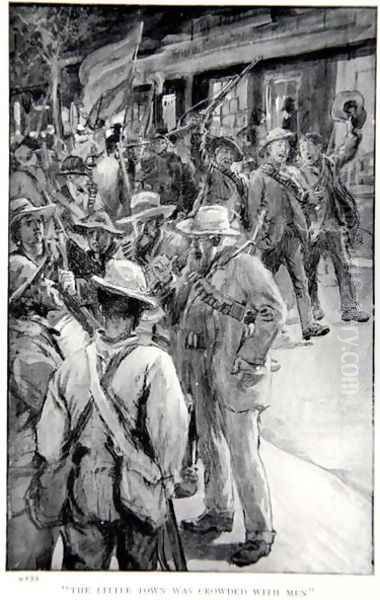 The little town was crowded with men, an illustration from With Roberts to Pretoria A Tale of the South African War by G.A. Henty, pub. London, 1902 - view 1
