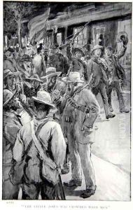 The little town was crowded with men, an illustration from With Roberts to Pretoria A Tale of the South African War by G.A. Henty, pub. London, 1902 by William Rainey