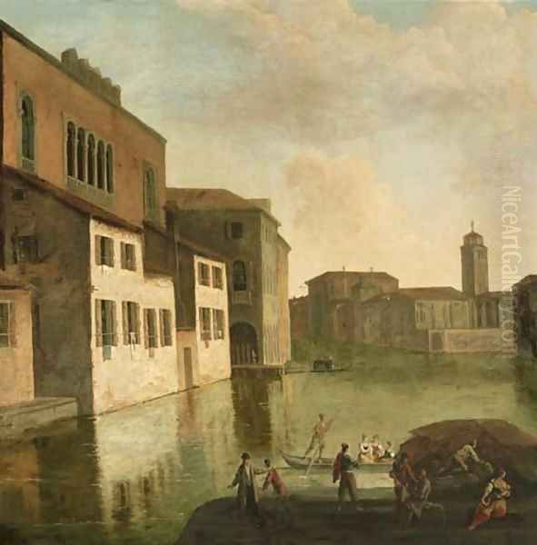 Venice, a view of the Fondaco dei Turchi, the canal of the Canareggio with the church and campanile of San Geremia in the distance - view 1