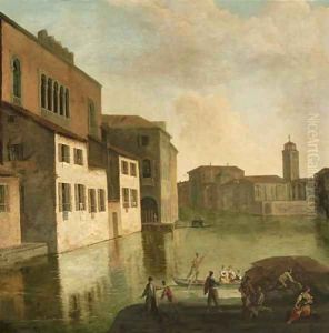 Venice, a view of the Fondaco dei Turchi, the canal of the Canareggio with the church and campanile of San Geremia in the distance