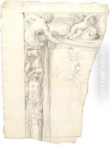 Design for a frame with an herm below a satyr and a putto supporting the portrait of a cardinal