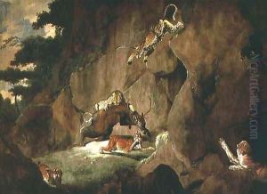 A Pack of Wild Animals Attacking an Antelope by Carl Borromaus Andreas Ruthart