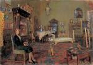 Interno Dello Studio Del Pittore Con La Moglie by Giuseppe Pennasilico