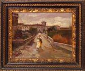 Veduta Di Paese Con Figure by Giuseppe Pennasilico
