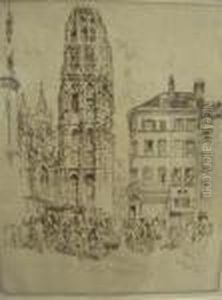 Flower Market And Butter Tower,rouen by Joseph Pennell
