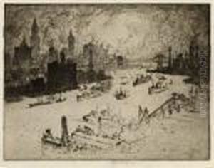 Sunset,
From Williamsburg Bridge by Joseph Pennell
