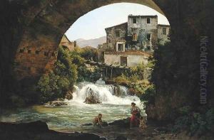 Under the arch of a bridge in Italy, 1822 by Josef Rebell