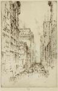 Lower Broadway; Looking Down Broadway by Joseph Pennell