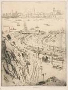 The Hole In The Ground; New York
From Weehawken; The Woolworthbuilding; The Woolworth, Through The Arch;
(w. 345; 495; 675;785 by Joseph Pennell