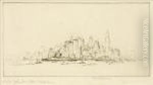 New York From Ellis Island by Joseph Pennell