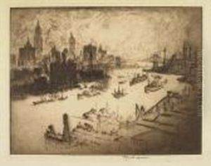Sunset, From The Williamsburg Bridge<</b> by Joseph Pennell
