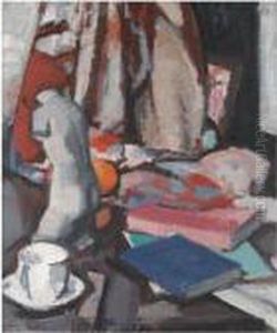 Still Life With Statuette And Books by Samuel John Peploe