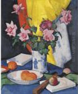 Red And Pink Roses, Oranges And Fan