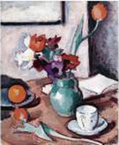 Flowers In Green Vase by Samuel John Peploe
