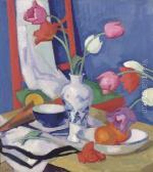 Red Chair And Tulips - view 1
