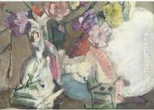 Roses With A Figurine And A White Fan by Samuel John Peploe