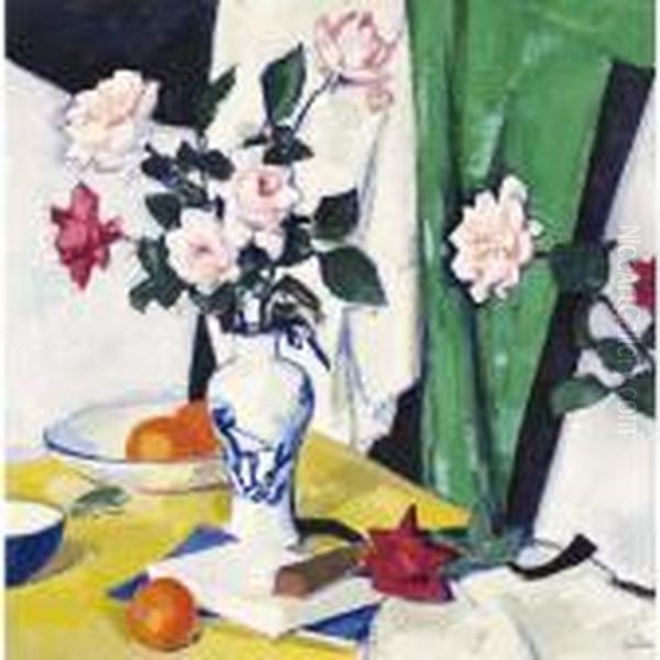 Still Life Of Pink And Red Roses In A Chinese Vase - view 1