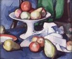 Still Life Of Fruit, Comport And Pink Rose by Samuel John Peploe