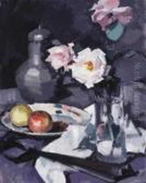 A Still Life Of Roses, Apples And Coffee Pot - view 1