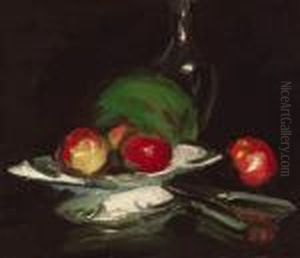 Still Life With A Bowl Of Fruit, Melon And Carafe by Samuel John Peploe