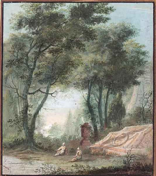 Two figures by a tomb - view 1