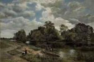 Fisherfolk And Punts On A River