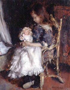 Girl Holding her Doll by Albert Roelofs