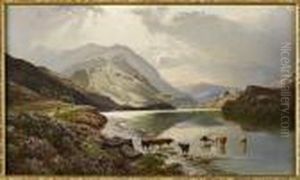 Cattle Watering On The Banks Of A Loch by Sidney Richard Percy