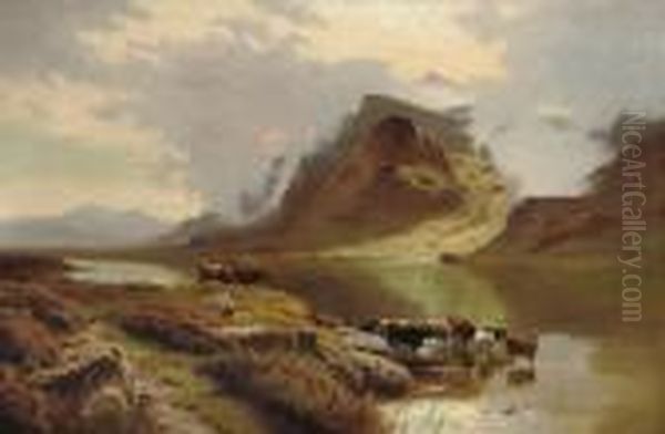 Cattle Watering In A Mountain Lake - view 1