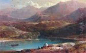 Figures On A Hillside Overlooking A River