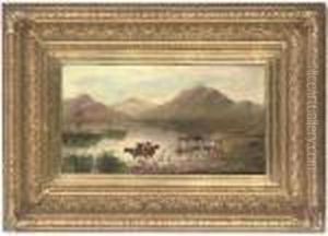 Cattle Watering At The Edge Of A Mountain Lake by Sidney Richard Percy