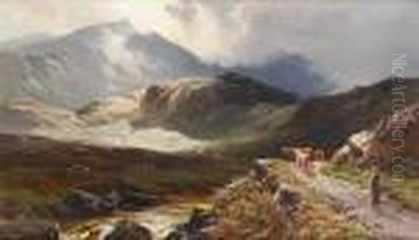 Highland Scene With Cattle And Drover; Lake Scene With Cattle And Drover - view 1
