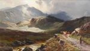 Highland Scene With Cattle And Drover; Lake Scene With Cattle And Drover by Sidney Richard Percy