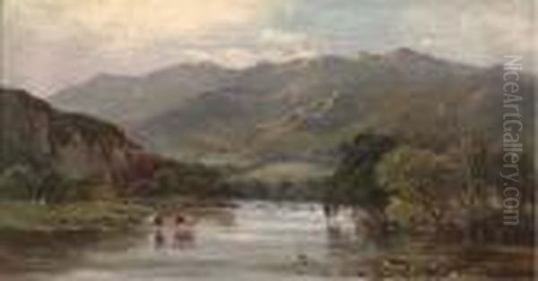 Cattle Watering In A Mountainous Landscape - view 1