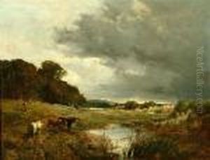 Figures And Cattle In A River Landscape Under A Cloudy Sky Figures And Cattle In A River Landscape Under A Cloudy Sky