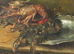 Lobsters on a silver plate by Albert Roelofs