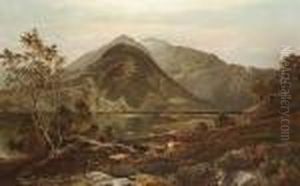 Highland Lake Scene With Rustic Tending Cattle, Loch Leven, Argyllshire