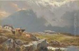 Highland Cattle In A Mountainous Landscape by Sidney Richard Percy
