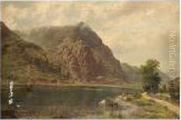 Cattle Watering In A Mountainous Landscape - view 1