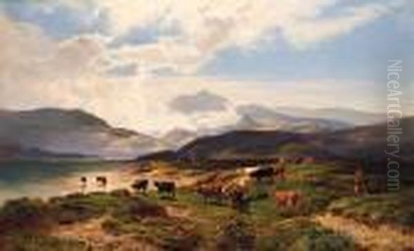 A Drover With Cattle In A Mountainous Landscape - view 1
