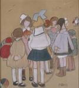 Ninas En El Parque, C.1920 by Rafael Perez Barradas