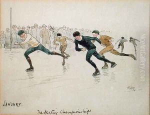 The Month of January Ice-skating by George Derville Rowlandson