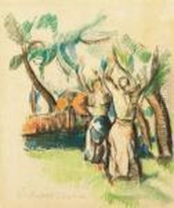 Apple Pickers In Nagybanya by Vilmos Perlrott-Csaba