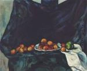 Still Life With Peach And Apple by Vilmos Perlrott-Csaba