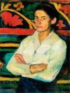 Woman In White Blouse In Front Of Eastern Carpet