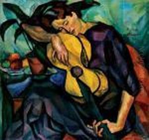 Girl With A Guitar by Vilmos Perlrott-Csaba