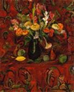 Still Life Of Flowers With Fruit