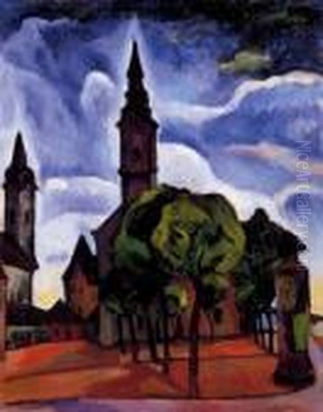 Small Town Detail With A Tower, Trees, And Ad Tower - view 1