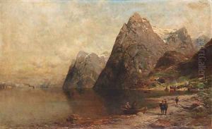 Mountainous lake landscape by Julius Rose